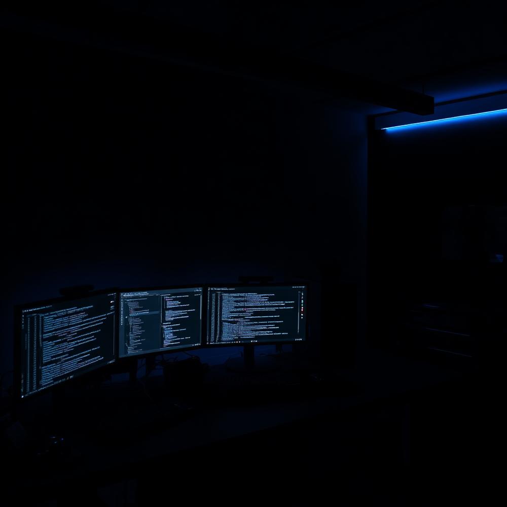 Clean minimalist studio workspace with high-end development hardware